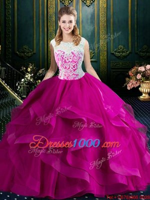 Square Sleeveless Brush Train Lace Clasp Handle Quinceanera Gown