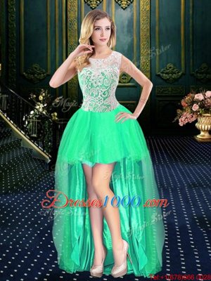 Comfortable Four Piece Scoop Floor Length Apple Green 15 Quinceanera Dress Tulle Sleeveless Lace and Pick Ups