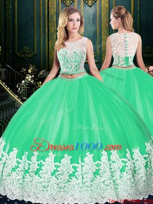Amazing Apple Green Scoop Zipper Lace and Appliques Sweet 16 Quinceanera Dress Sleeveless