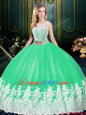 Amazing Apple Green Scoop Zipper Lace and Appliques Sweet 16 Quinceanera Dress Sleeveless