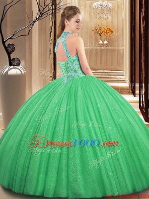 Simple Baby Blue Sleeveless Floor Length Embroidery Backless Quinceanera Gown