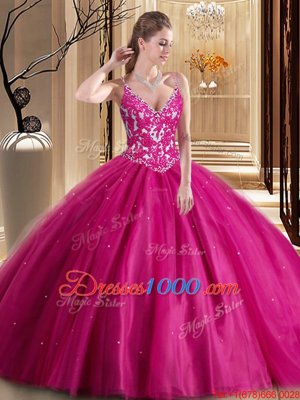 Tulle Sleeveless Floor Length 15 Quinceanera Dress and Beading and Appliques