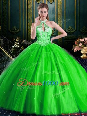 Best Selling Halter Top Sleeveless Tulle Lace Up Quinceanera Gown for Military Ball and Sweet 16 and Quinceanera