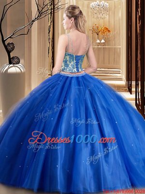 Luxurious Hot Pink Tulle Lace Up Spaghetti Straps Sleeveless Floor Length Quinceanera Gown Beading and Appliques