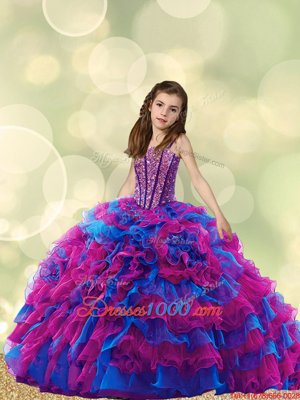 Multi-color Sweetheart Lace Up Beading and Ruffles Quinceanera Gown Sleeveless