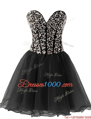 Exquisite Black Chiffon Lace Up Sweetheart Sleeveless Knee Length Cocktail Dress Beading