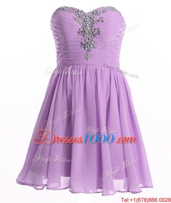 Sleeveless Organza Mini Length Lace Up Dress for Prom in Lavender for with Beading