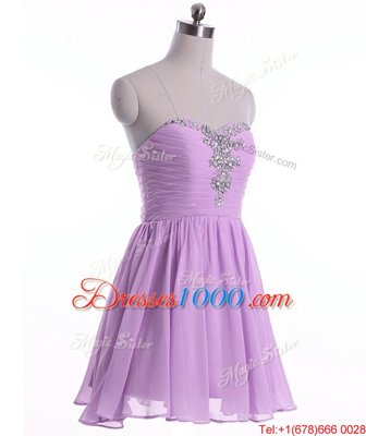 Sleeveless Organza Mini Length Lace Up Dress for Prom in Lavender for with Beading