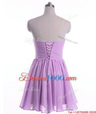 Sleeveless Organza Mini Length Lace Up Dress for Prom in Lavender for with Beading