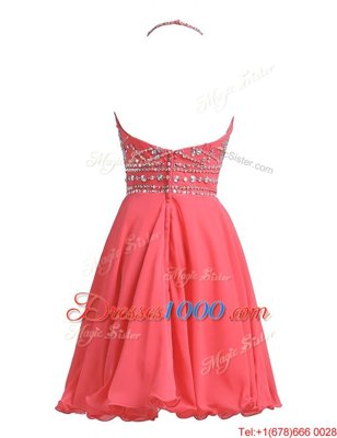 Halter Top Chiffon Sleeveless Knee Length Prom Gown and Beading