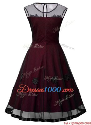 Scoop Sleeveless Ankle Length Embroidery Side Zipper Prom Party Dress with Burgundy