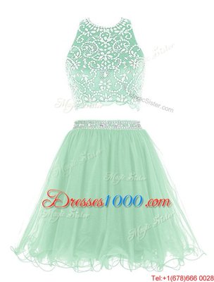 Superior Halter Top Apple Green Sleeveless Beading Mini Length Homecoming Dress