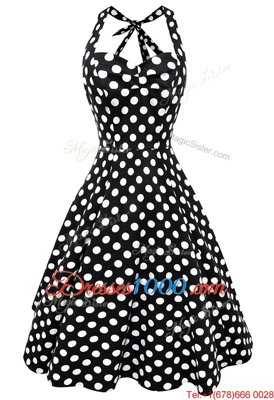 Nice White And Black Scoop Backless Pattern Prom Gown Sleeveless