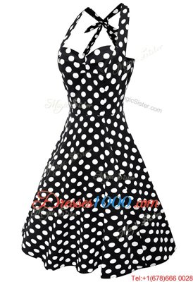 Nice White And Black Scoop Backless Pattern Prom Gown Sleeveless