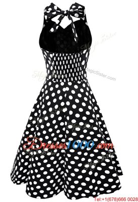 Nice White And Black Scoop Backless Pattern Prom Gown Sleeveless