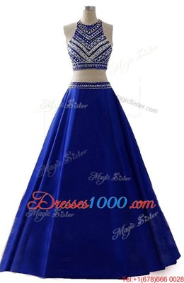 Affordable Scoop Floor Length A-line Sleeveless Royal Blue Prom Dresses Zipper