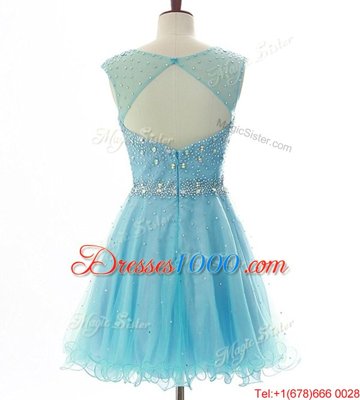 Baby Blue Zipper Beading Sleeveless Knee Length