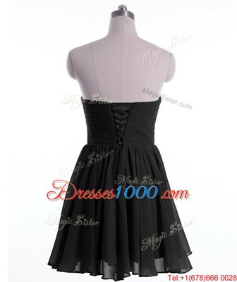 Nice Mini Length Black Party Dress for Girls Sweetheart Sleeveless Lace Up