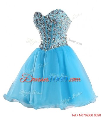 High Quality Blue Sleeveless Organza Lace Up Evening Dress for Prom and Party