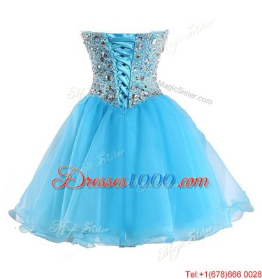 High Quality Blue Sleeveless Organza Lace Up Evening Dress for Prom and Party