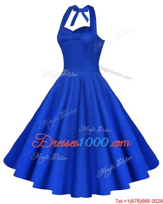 Chic Blue A-line Ruching Homecoming Dress Online Backless Satin Sleeveless Knee Length