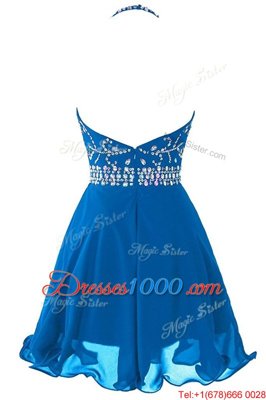 Scoop Sleeveless Mini Length Beading and Belt Blue Organza