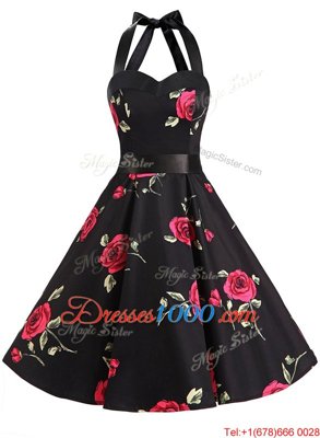 Black Prom Gown Prom and Party and For with Sashes|ribbons and Pattern Halter Top Sleeveless Zipper