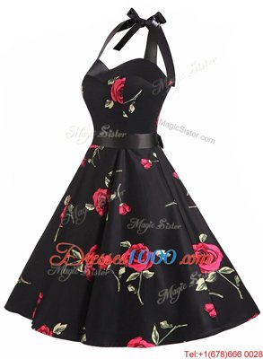 Black Prom Gown Prom and Party and For with Sashes|ribbons and Pattern Halter Top Sleeveless Zipper