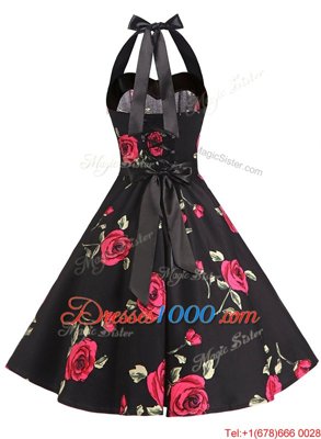 Black Prom Gown Prom and Party and For with Sashes|ribbons and Pattern Halter Top Sleeveless Zipper