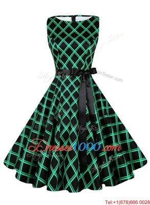 Hot Sale Scoop Knee Length Zipper Green and In for Prom and Party with Sashes|ribbons and Pattern