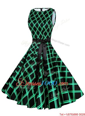 Hot Sale Scoop Knee Length Zipper Green and In for Prom and Party with Sashes|ribbons and Pattern