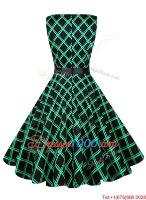 Hot Sale Scoop Knee Length Zipper Green and In for Prom and Party with Sashes|ribbons and Pattern