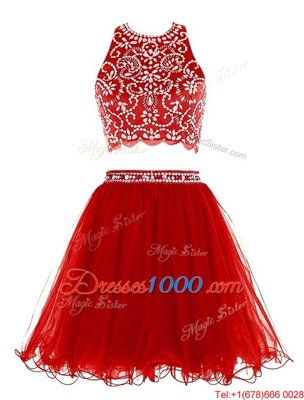 Charming Red Clasp Handle Scoop Beading Prom Gown Chiffon Sleeveless