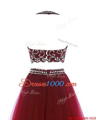 Charming Red Clasp Handle Scoop Beading Prom Gown Chiffon Sleeveless