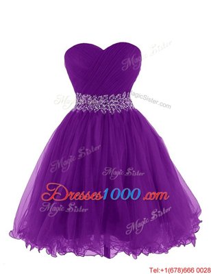 Fitting Purple Organza Lace Up Sweetheart Sleeveless Mini Length Homecoming Dress Belt