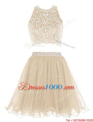 Sexy Champagne Chiffon Backless Scoop Sleeveless Mini Length Prom Party Dress Beading