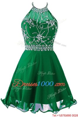Traditional Scoop Green Zipper Prom Party Dress Beading and Belt Sleeveless Mini Length
