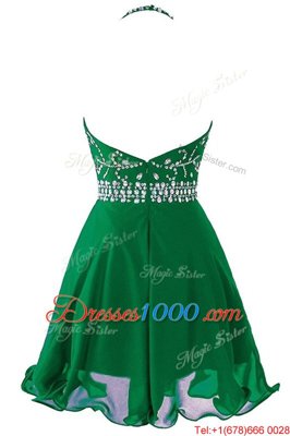 Traditional Scoop Green Zipper Prom Party Dress Beading and Belt Sleeveless Mini Length