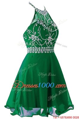 Traditional Scoop Green Zipper Prom Party Dress Beading and Belt Sleeveless Mini Length