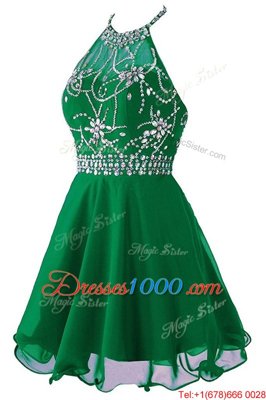 Traditional Scoop Green Zipper Prom Party Dress Beading and Belt Sleeveless Mini Length