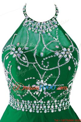 Traditional Scoop Green Zipper Prom Party Dress Beading and Belt Sleeveless Mini Length