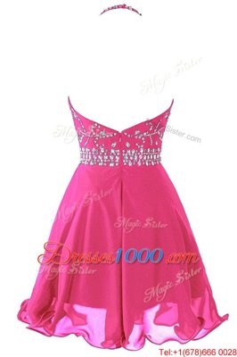 Halter Top Hot Pink Sleeveless Mini Length Beading Zipper