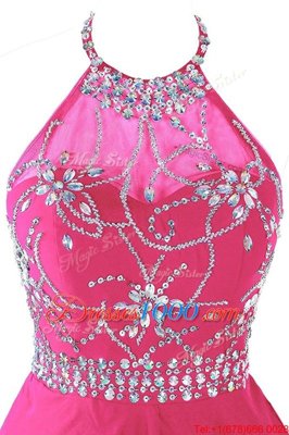 Halter Top Hot Pink Sleeveless Mini Length Beading Zipper