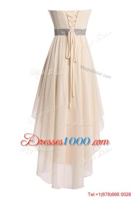 Elegant Watermelon Red Organza Lace Up Dress for Prom Sleeveless High Low Belt