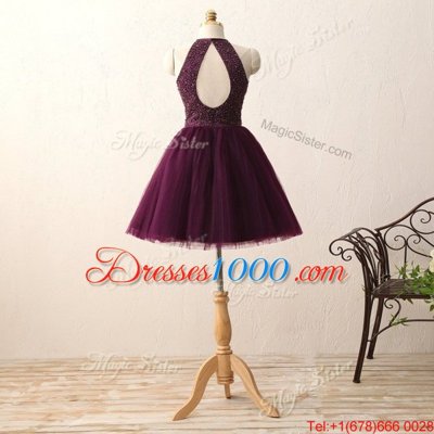 Scoop Sleeveless Homecoming Dress Knee Length Beading Black Chiffon