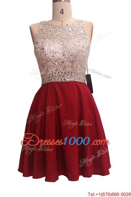 Wonderful Scoop Wine Red Sleeveless Sequins Knee Length Womens Evening Dresses