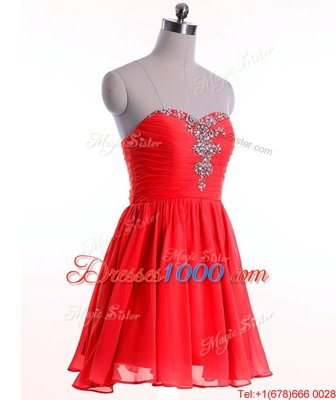 Mini Length Red Homecoming Dress Chiffon Sleeveless Beading