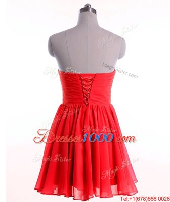 Mini Length Red Homecoming Dress Chiffon Sleeveless Beading