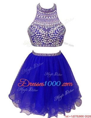 Sexy Royal Blue Sleeveless Beading Mini Length Cocktail Dresses