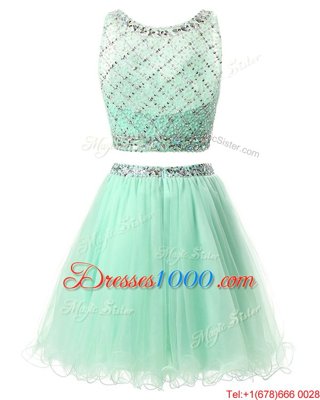 Super Green Side Zipper Prom Party Dress Beading and Belt Sleeveless Mini Length